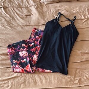 Fabletics Black Top and Floral Leggings